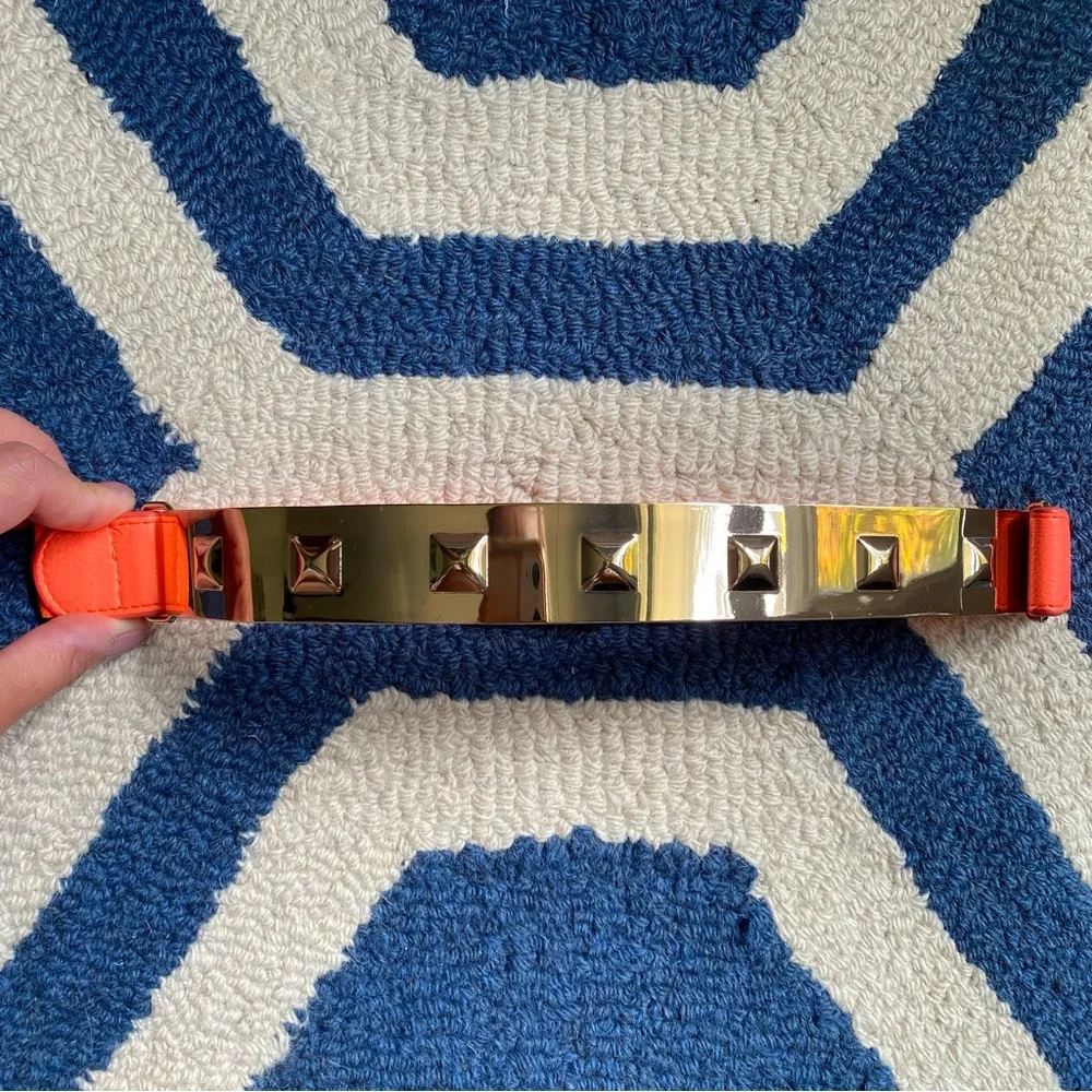 🧡 NEON ORANGE GOLD PLATE STUDDED STRETCHY BELT!